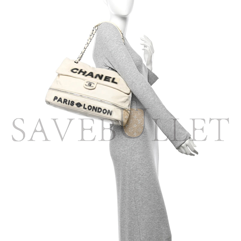 Ch**el MASTER CALFSKIN LARGE EXPANDABLE PARIS LONDON FLAP BAG WHITE (36*25*11cm)